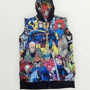 Disney Marvel X-Men Jim Lee Art Sleeveless Zip Hoodie Vest XS Graphic Street